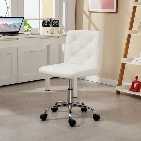 Silla de oficina ajustable con tapicería de botones, piel sintética, espuma y acero, 44x50x78-88 cm, blanca. (1/5)