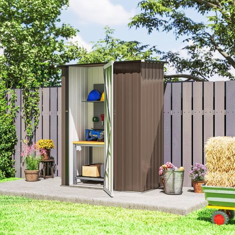 Casetta da giardino 142x84x189 cm in acciaio marrone con spazio contenitore FloraGrace (1/5)