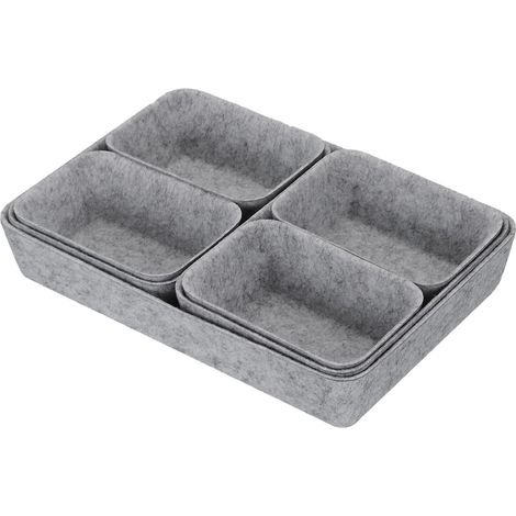 7 Pièces Organisateur Tiroi, Feutre Empilable Organiseur Tiroir avec 3 Tailles tiroir rangement, pour Coiffeuse Bureau Papeterie Cosmétiques Bijoux (Gris Clair) - (1/5)