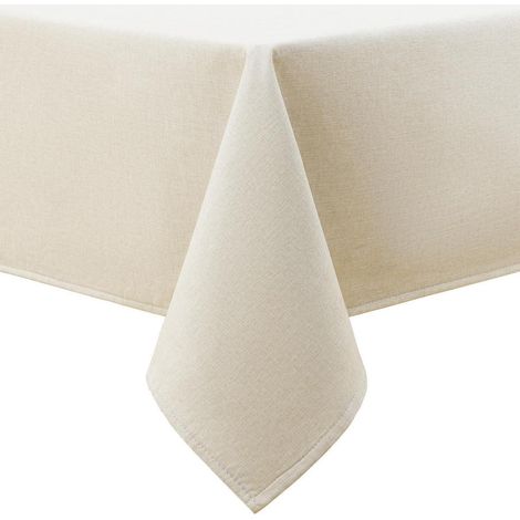 Nappe aspect lin 140x100 cm Rectangulaire Beige hydrofuge envers flanelle