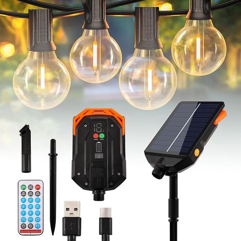 Panneau solaire de rechange pour guirlande lumineuse avec télécommande et port de charge USB, module solaire 24 V pour guirlandes lumineuses LED extérieures, étanche IP65, 13 modes d'éclairage (1/5)