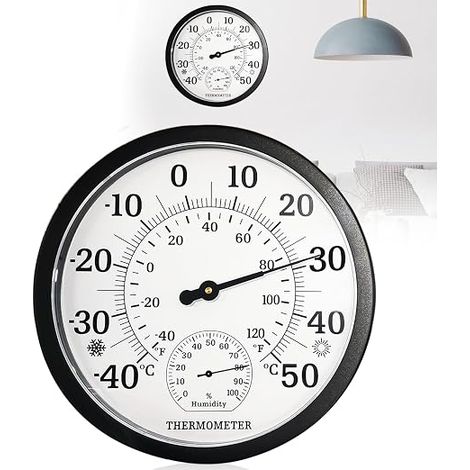 Grand thermomètre 2 en 1 pour l'intérieur et l'extérieur - Analogique - 25,4 cm - Avec hygromètre - Facile à lire - Thermomètre intérieur et extérieur pour jardin, chambre à coucher (1/5)