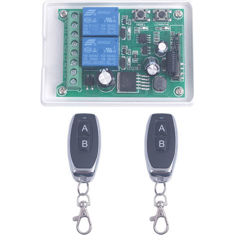 Interrupteur de relais sans fil, interrupteur de télécommande multifonction 10A 12V-48V 24V 36V 2 canaux, émetteur-récepteur 433Mhz pour ouvre-porte de garage (1 récepteur avec 2 émetteurs) (1/5)