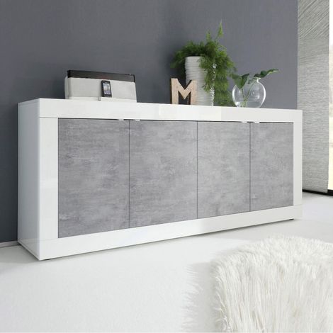 Madia linea Basic con 4 ante in finitura Bianco laccato lucido e Beton (1/3)