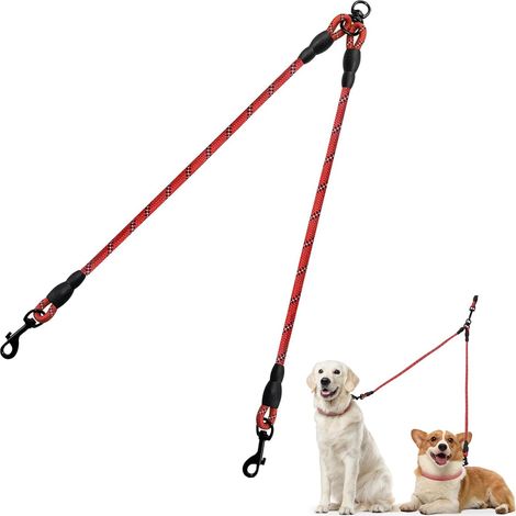 Splitter per guinzaglio per cani, guinzaglio riflettente per 2 cani (cuccioli, taglia piccola e media), 76 cm (30 pollici), rosso (1/5)