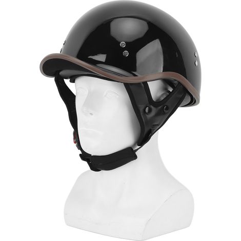 Halbhelm für Motorräder mit Sonnenblende, aus hygroskopischem und konturiertem ABS, für Damen und Herren, Warp Tail-Stil, rein glänzend schwarz, Größe L (58-59 cm). (1/4)
