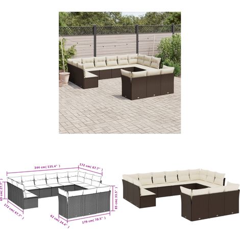 Salon de jardin avec coussins 13 pcs marron résine tressée - Salon De Jardin - Canapé Extérieur - Meuble De Jardin - Ensemble Salon De Jardin - Mobilier De Jardin - Home & Living