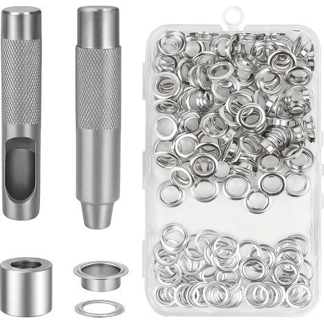 100 - Oeillet Métallique - Kit Pose Oeillet - Renforcement Et Décoration - Pour Bâche Cuir Vêtement - Argent - 17x28mm (1/5)