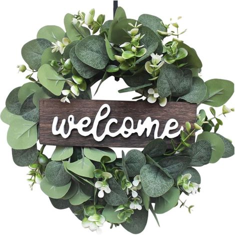 Panneau Bienvenue - Guirlande Artificielle Intégrée - Décoration Murale Porte d'Entrée Intérieur Extérieur - 30 cm - 1 Pièce (1/5)