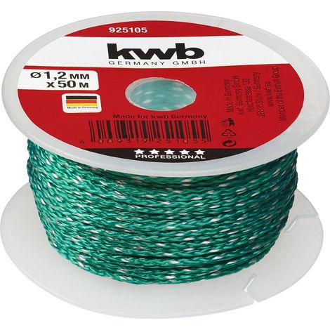 kwb Corda direzionale in nylon intrecciato, diametro 1,2 mm, verde, ideale per l'allineamento orizzontale e verticale di pietre e mattoni da muratura, robusta e durevole per lavori di costruzione (1/2)