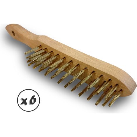 Brosse métallique à main Type soudeur Manche ergonomique bois - Lot de 6 - Acier dur