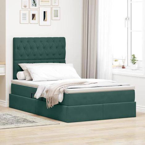 Bett mit Stauraum und LED mit LED Dunkelgrün 120 x 200 cm Samt