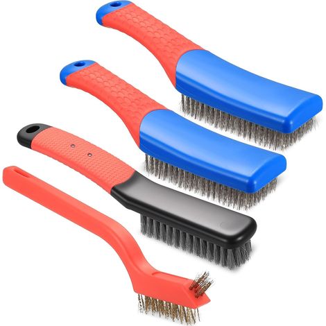 4 x Metal Hand Brushes, Stainless Steel Metal Brushes, Rust-Proof Metal Brush for Cleaning Grids, Rust, Paint and Welding Slag (1/5)