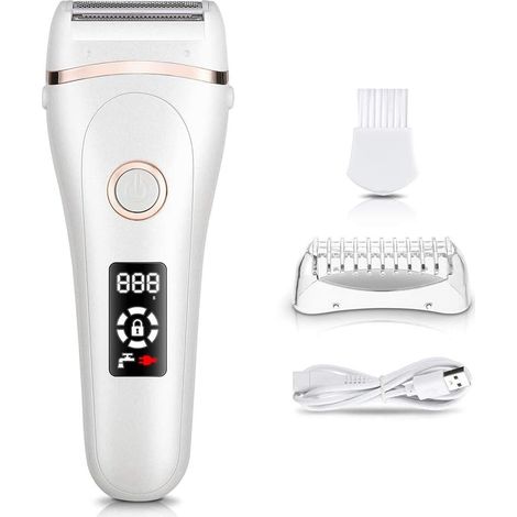 Rasoio elettrico da donna, ricaricabile, con display a LED, adatto per la depilazione di viso, ascelle, gambe e zona bikini. (1/5)