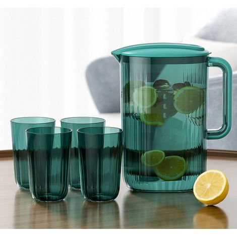 Pichet à eau transparent grande capacité en plastique résistant aux hautes températures, idéal pour les thés, les jus et la limonade (vert). (1/5)