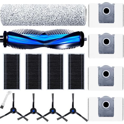 Kit d’accessoires pour robot aspirateur : 1 brosse à rouleau, 1 rouleau anti-poils, 4 filtres, 4 sacs à poussière et 4 brosses latérales (1/4)