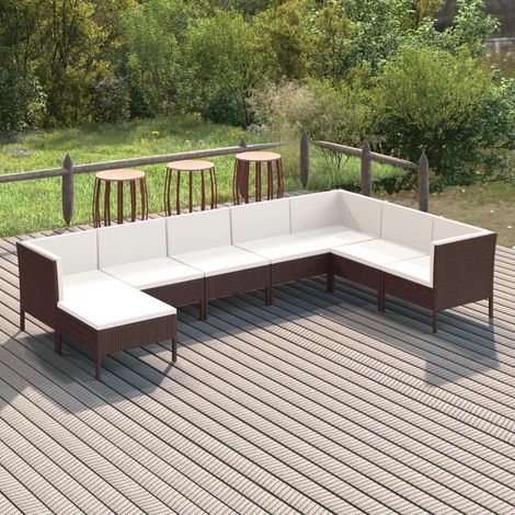 8-tlg. Garten-Lounge-Set mit Auflagen Poly Rattan Braun (1/5)