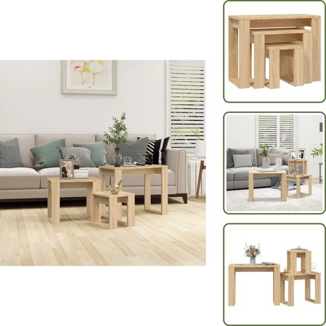 Tables gigognes 3 pcs Chêne sonoma Bois d'ingénierie - Table Basse - Table D'appoint - Meuble Petit Espace - Ensemble De Tables - Table Gigogne (1/5)