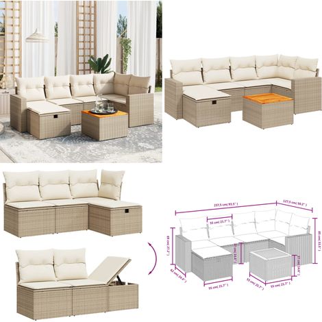 7-tlg. Garten-Sofagarnitur mit Kissen Beige Poly Rattan - Gartenmöbel Set - Esszimmergarnitur Outdoor - Lounge Garnitur - Rattan Gartenset - Balkonmöbel - Home & Living (1/5)
