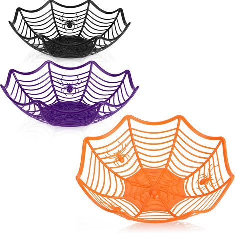 3x Bols à Snack Halloween  Ensemble de Bols pour Bonbons Emballés  Assiettes à Snack en Plastique  Vaisselle de Fête pour Halloween et Fêtes à Thème (3 pièces  toile d'araignée)