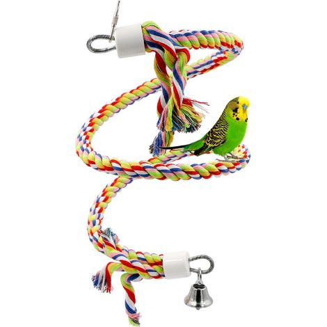 Jouets pour Oiseaux, Corde d’Escalade pour Perroquet, Balançoire, Corde d’Équilibre en Spirale, Perroquet en Corde de Coton Arc-en-Ciel Moyenne avec Clochette (1/5)