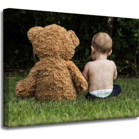 Leinwanddruck Kind mit Teddybär 40x30 cm