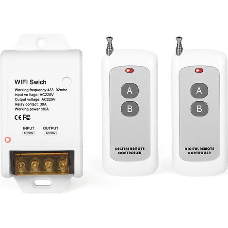 Interrupteur de commande à distance sans fil avec relais AC220V 30A – commande à distance pour lampe, moteur, pompe, porte sectionnelle, portée de 300 m (1/5)