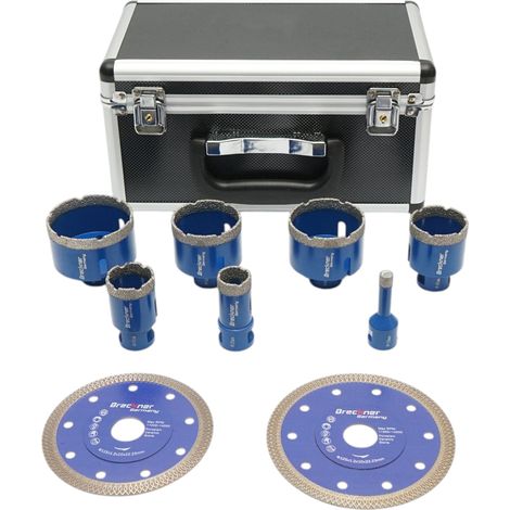 Set di 7 punte diamantate a corona da 10-68 mm, filettatura interna M14 + 2 dischi da 115 e 125 mm per piastrelle in ceramica, marmo e granito Breckner Germany (1/5)