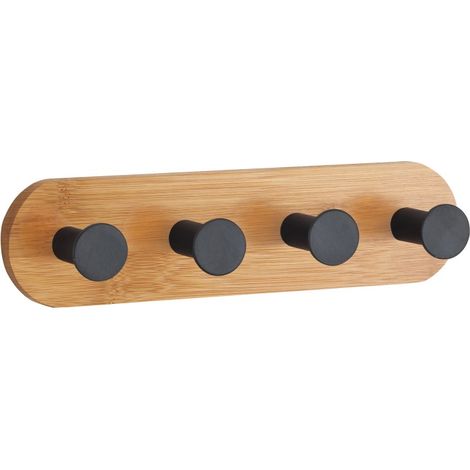 Porte manteaux, patères 4 crochets sans perçage YONO Acier noir & Bambou MSV