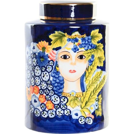 Vase en porcelaine visage multicolore esprit artistique chic - multicolore à dominante bleu et jaune (1/3)