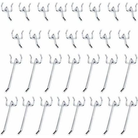 30 Stück Lochwandhaken aus Metall, 10 cm und 5 cm, Einzelhaken-Set für Garagen, Geräteschuppen und Werkstätten (1/4)