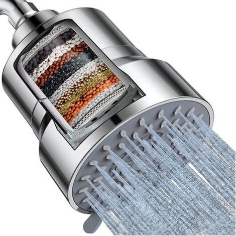 Pommeau de douche filtrant haute pression 3 modes, filtre de douche adapté pour eau dure, accessoire de douche multifonction pour salle de bain (1/5)