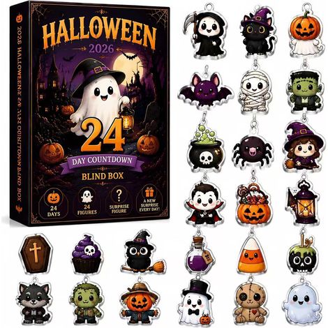 Halloween Advent Calendar 2026 - Halloween Ghost Highland Bull Countdown Calendar - Design A - Flat