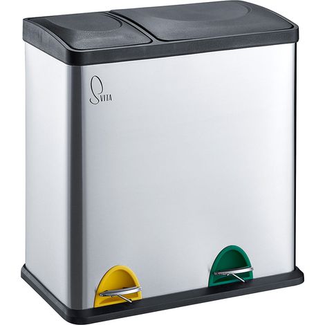 Svita – Poubelle à pédale en inox 35L – 2 compartiments (12L + 23L) – Ouverture silencieuse – Pédales antidérapantes – Argentée