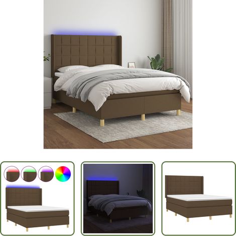 Sommier tapissier - Sommier à lattes de lit matelas et LED Marron foncé 140x190 cm (1/5)