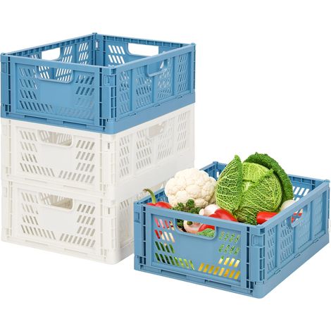 Lot de 4 caisses de rangement en plastique pliables,Boîtes de rangement,Boîtes de rangement empilables,Cubes,Chambre à coucher,Cuisine (1/5)