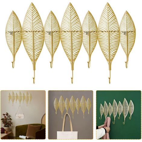 Perchero de pared metálico con 7 ganchos, diseño pan de oro, 65 x 41,5 x 6 cm (1/5)