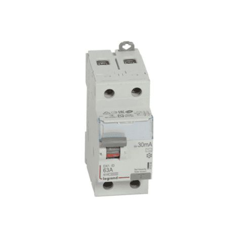 Legrand – Interrupteur différentiel bipolaire DX³-ID 2P 230V 63A type AC 30mA – Protection contre les courts-circuits – 2 modules