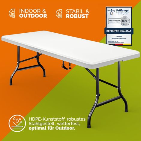 CASARIA® Gartentisch 180x75cm Klappbar Wetterfest Tragbar Kunststoff Garten Terrasse Camping Balkontisch Klapptisch Campingtisch Buffettisch Weiß (1/5)