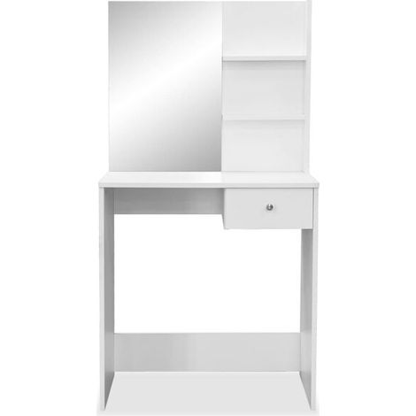 Coiffeuse en Bois d'Ingénierie Blanche 75x40x141 cm - Table de Toilette avec Miroir et Rangement pour Chambre (1/5)