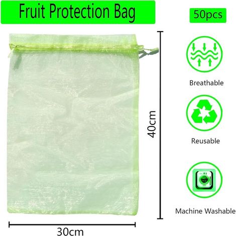 Fruchtschutzbeutel 40x30cm, 50 Stück, Traubenschutzbeutel, atmungsaktive Fruchtschutzbeutel mit Kordelzug zum Schutz von Trauben vor Insekten und Vögeln (1/5)