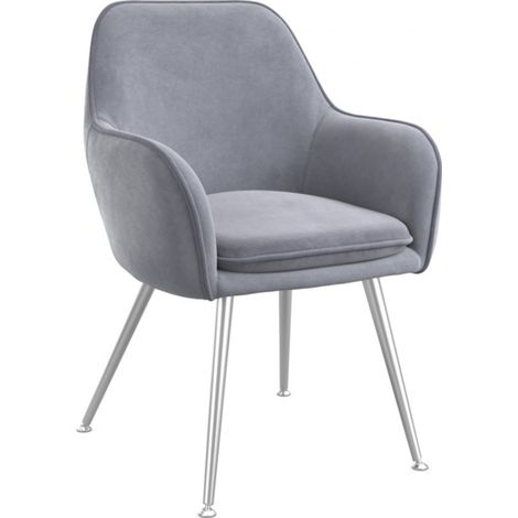 Tara Indoor Dining Chair (Pack of 2) - Velvet/Metal - L62.5 x W59 x H84.5 cm - Grey/Silver - Partially Assembled