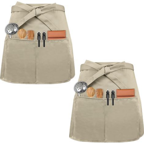Tablier de Taille 2 Pièces Tablier de Serveur avec 3 Poches Tablier de Cuisson Tabliers de Taille pour Bistro Restaurant Hôtel Café Chef Serveur Nettoyage Peinture Jardinage (1/5)
