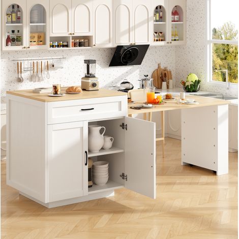Mesa extensible de cocina con almacenamiento, 133-202 x 70 x 93,5 cm, blanca DESVIAE (1/5)