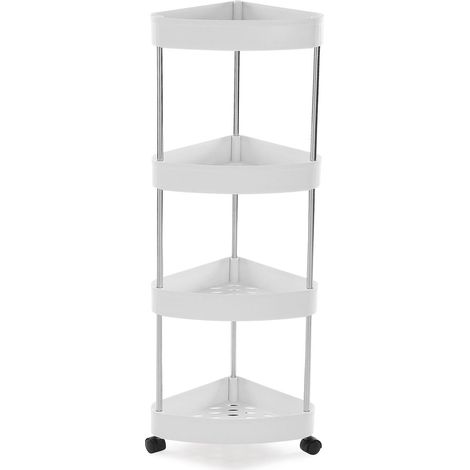 Carrello ad angolo bianco per bagno Angoliera salvaspazio a 4 ripiani con ruote slim porta oggetti da casa cucina (1/4)