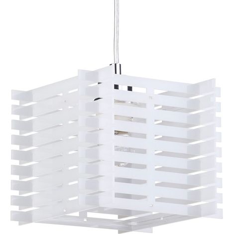 Litecraft Ceiling Pendant 1 Light With Slatted Box Shade - White (1/3)