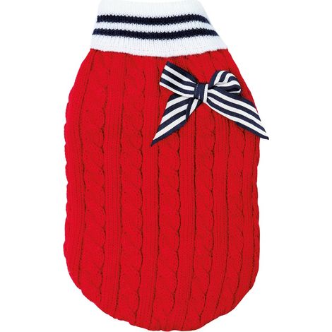 Maglioncino a collo alto decorazione a costa inglese modello Francesino per cani: XS lunghezza 30 cm - Rosso/blu/bianco