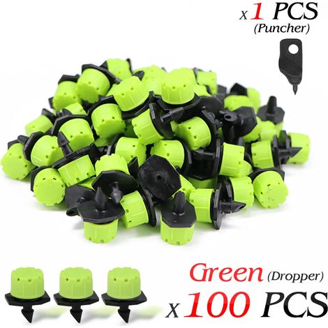 (C-100PCS) Buse d'arrosage réglable à 8 trous, débit 0-70 L/h, micro-goutte-goutte 1/4'' pour tuyau d'irrigation de jardin ou de serre (1/5)