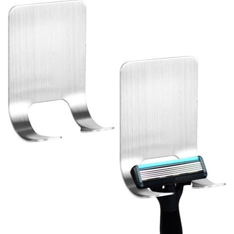 Ganchos autoadhesivos e impermeables de acero inoxidable 304 plateado, de 2 piezas, para maquinilla de afeitar, para baño y cocina. (1/5)