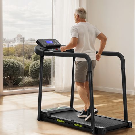Cinta de correr para mayores, pasamanos de seguridad, pantalla LED grande, acero negro (1/5)